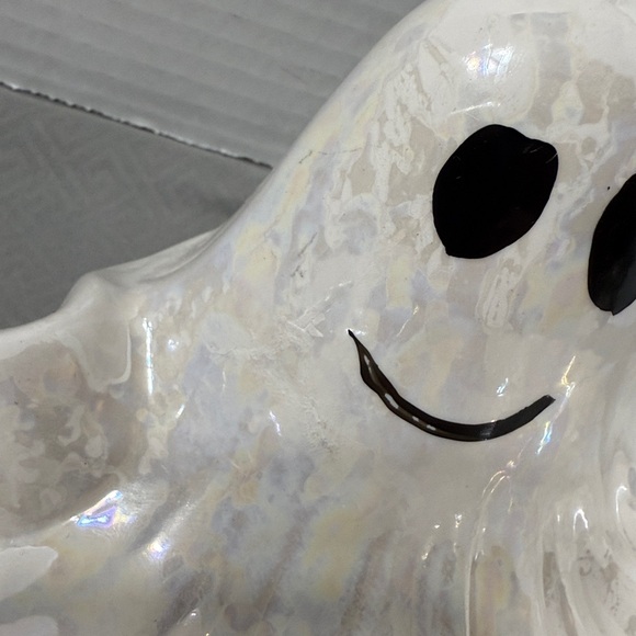 WCL Vtg Iridescent Ceramic Halloween White Ghost Candy Bowl Dish Scalloped Edges - Picture 14 of 16